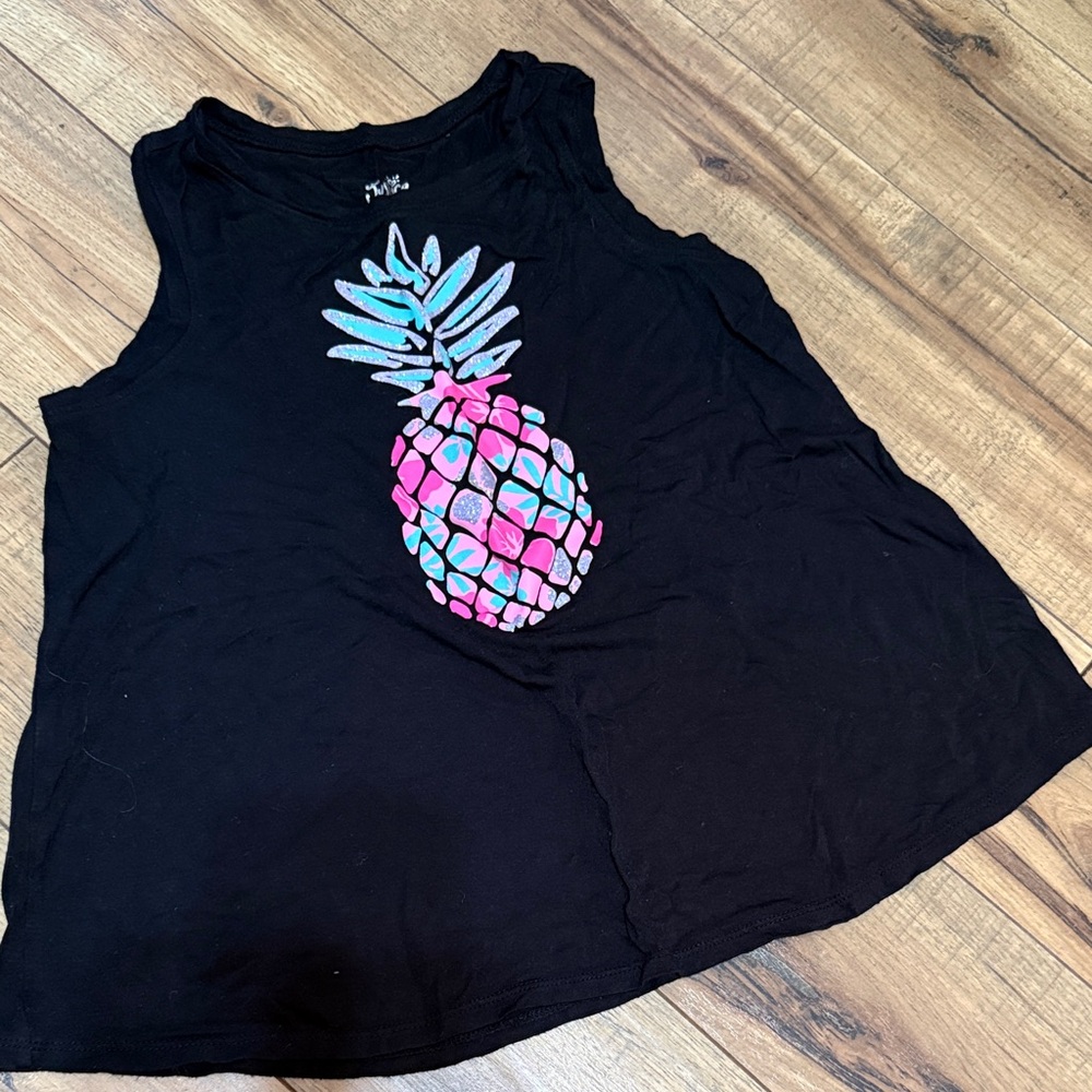 Justice Black Tank with Pink & Teal Pineapple Graphic